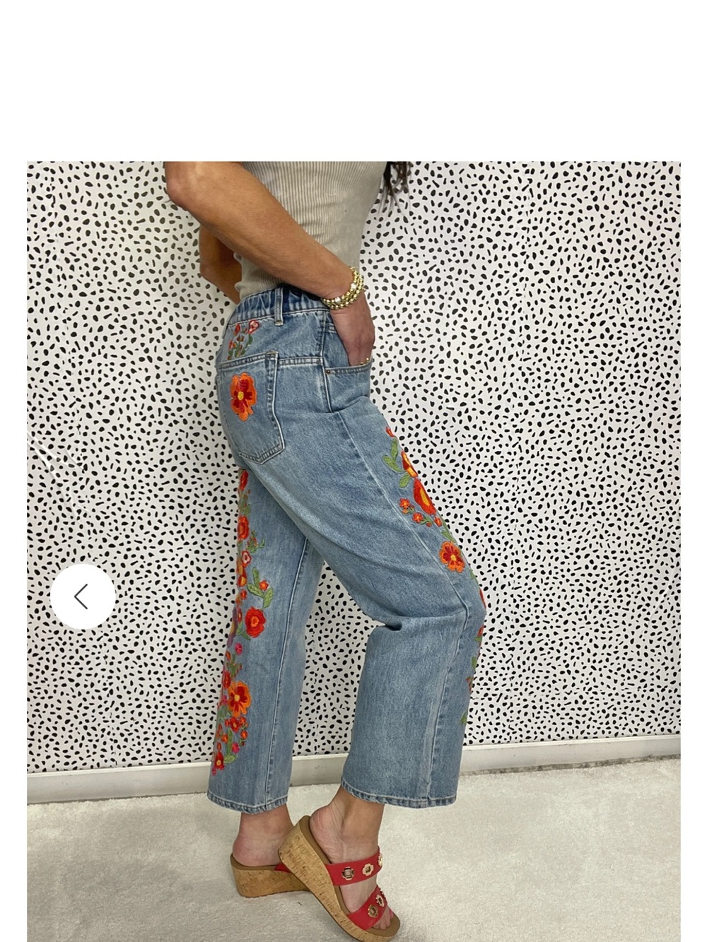 NWPT Oli & Hali Light Blue Wide-leg embroidered drop waist jeans - Picture 4 of 8